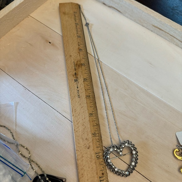 18K RPG Necklace and Silver Tone Rhinestone Heart Pendant Brooch Vintage - Picture 10 of 12